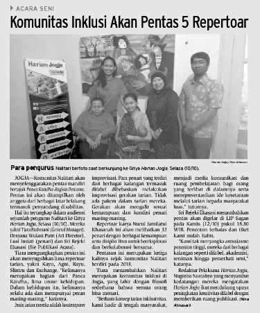 Liputan Nalitari di Harian Jogja (11 Oktober 2017)